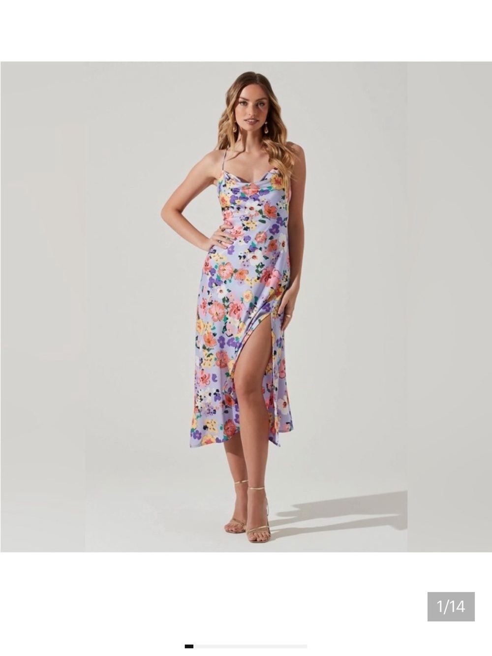 Astr Lavender Floral Slip Midi Dress with Side Slit